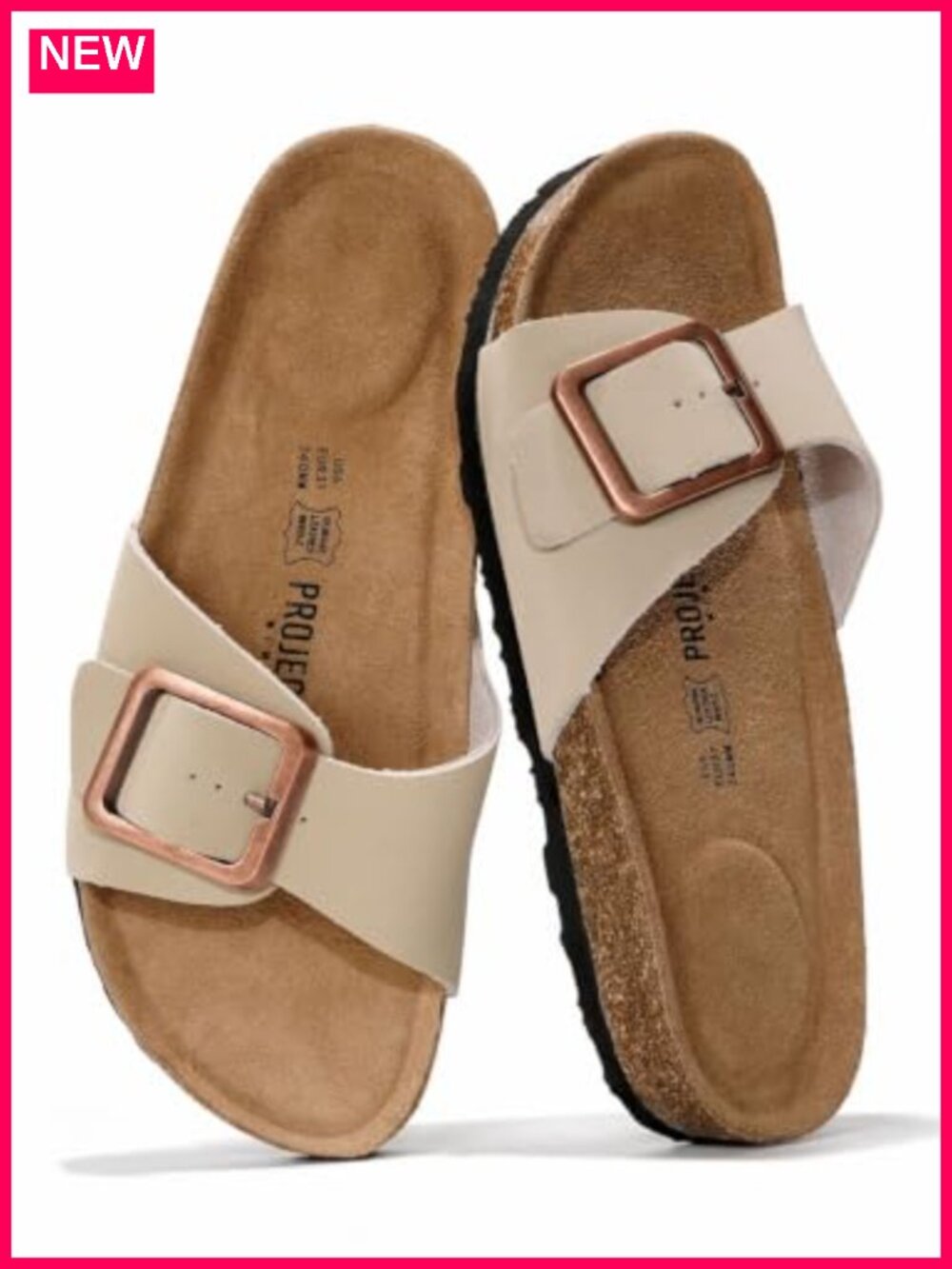 Genuine Leather Slide Sandals for Women Cork Memory Foam Comfort